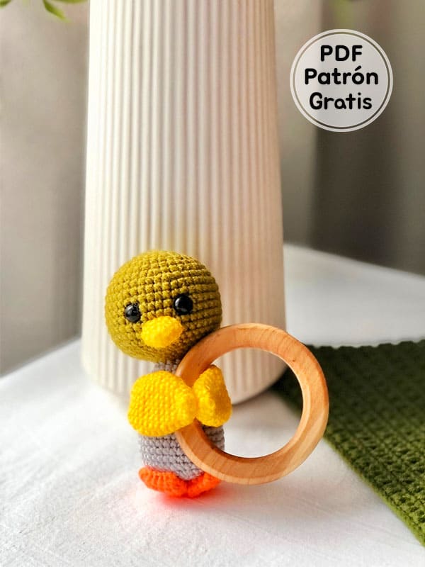 Verde Pato Sonajero Amigurumi Fácil Patron PDF Gratis 